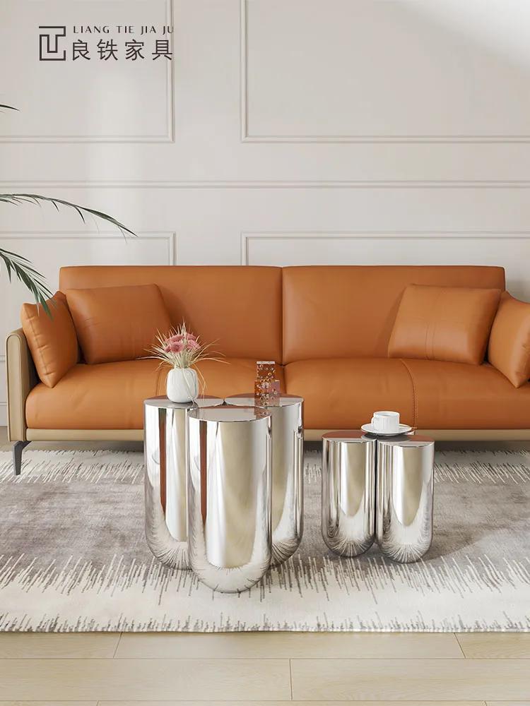 Medieval Stainless Steel Coffee Tables Living Room Sofa Side Table Modern Small Round Desk Combination Home Coffee Table