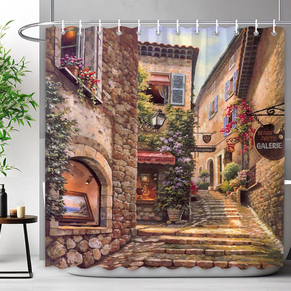 Mediterraner Wald Wasserfall Naturlandschaft Duschvorhang Polyesterstoff Waschbar Badvorhang Badezimmer Dekoration Mit Haken