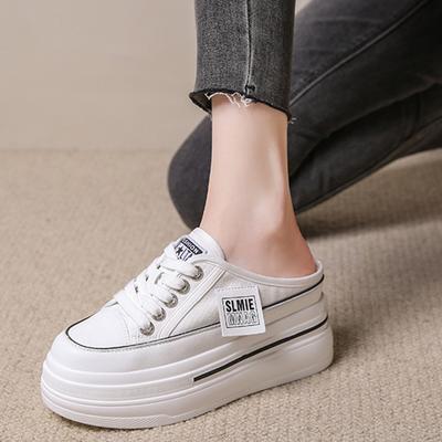 Baotou Semi-white Slippers Women's 2024 Summer New Inner Height Increase Outer Wear Cool Slippers Versatile Thick-soled Canvas Women's Shoes