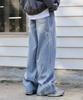 Ledeoli Graphic Print Wide Denim Pants [Black]