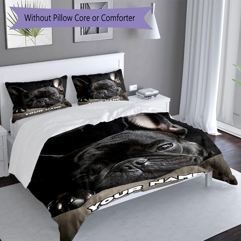 3PC Custom Name French Bulldog Portrait Bedding Set Duvet Cover Closure Includes 1 Duvet Cover & 2 Pillowcases for Bedroom