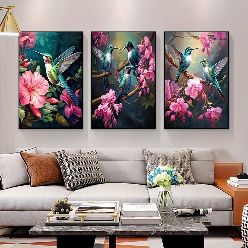 Modern Glam Rahmenlos Kolibri Vogel Tierdruck Wandbehang Dekoration Rosa Blumen für Wohnzimmer, Wanddekor, Ohne Rahmen