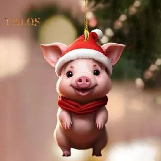 Swinging Cat Car Mirror Hanging Ornament Wearing Christmas Hat Car Pendant Decoration Acrylic Versatile Car Interior Accessories