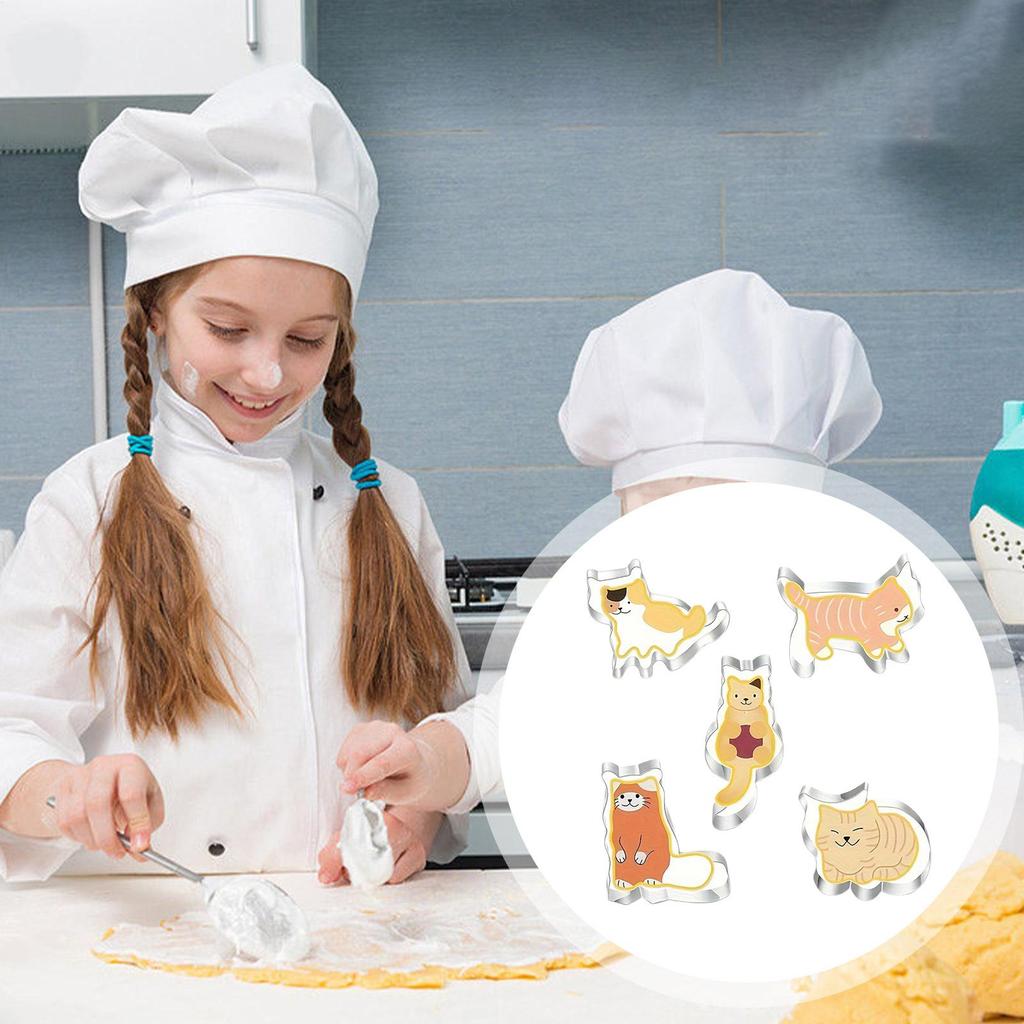 Dessert Baking Cutter Cute Kitten Dessert Baking Cutter 5 Pieces Stainless Steel Reusable Tool Cutting Mould For Dough Cheese