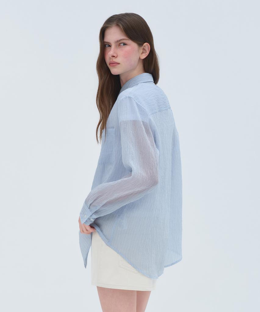MUSINSA STANDARD WOMAN Women'S Relaxed Striped Sheer Shirt [Sky Blue]