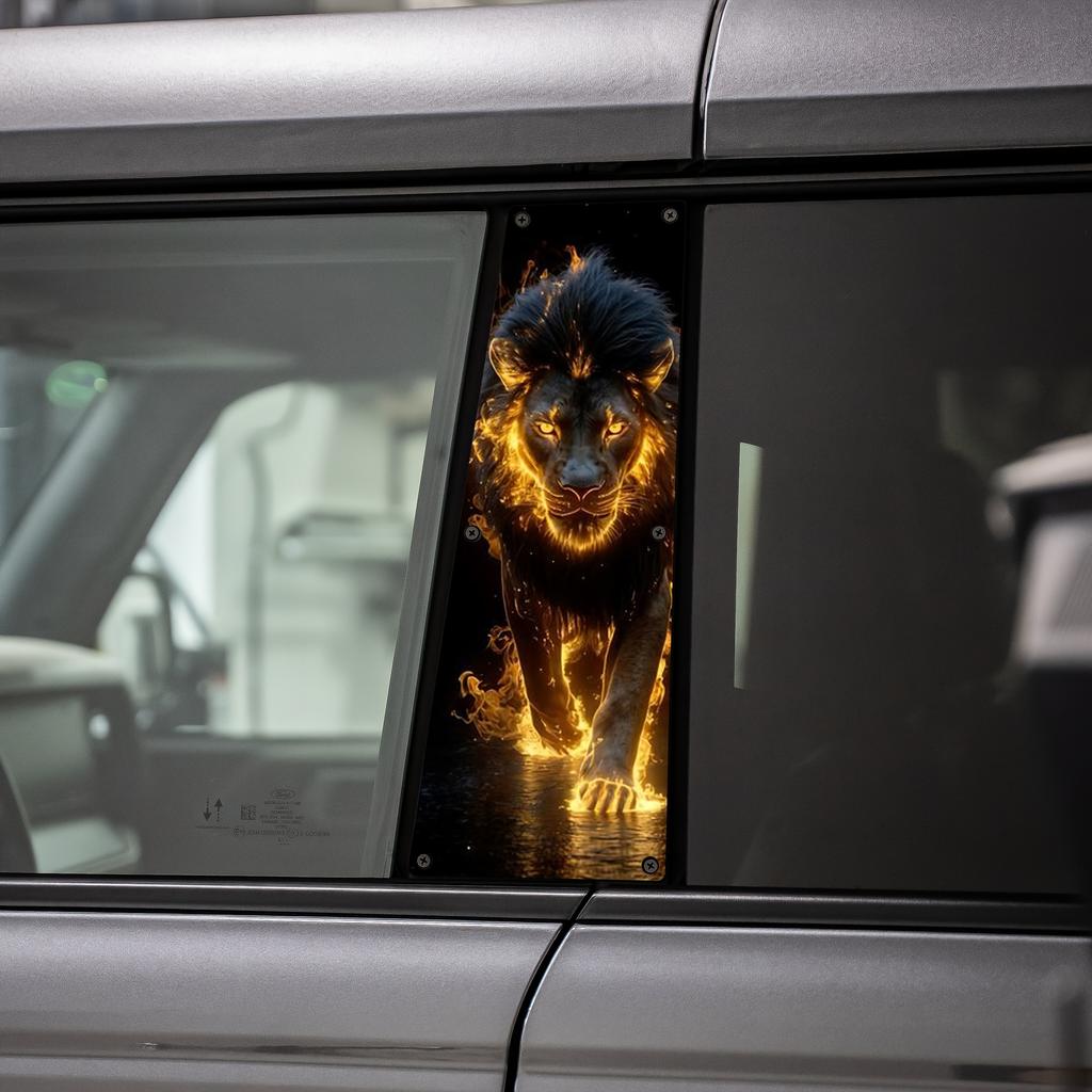 2-Pack Flame Lion Car Stickers - Durable Plastic B-Pillar Protector, Self-Adhesive Glossy for Vehicles, Walls and Windows