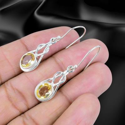 Citrine Gemstone Handmade Designer Earring, Solid 925 Sterling Silver, Birthstone Earring, Gift For Her, Silver Jewelry