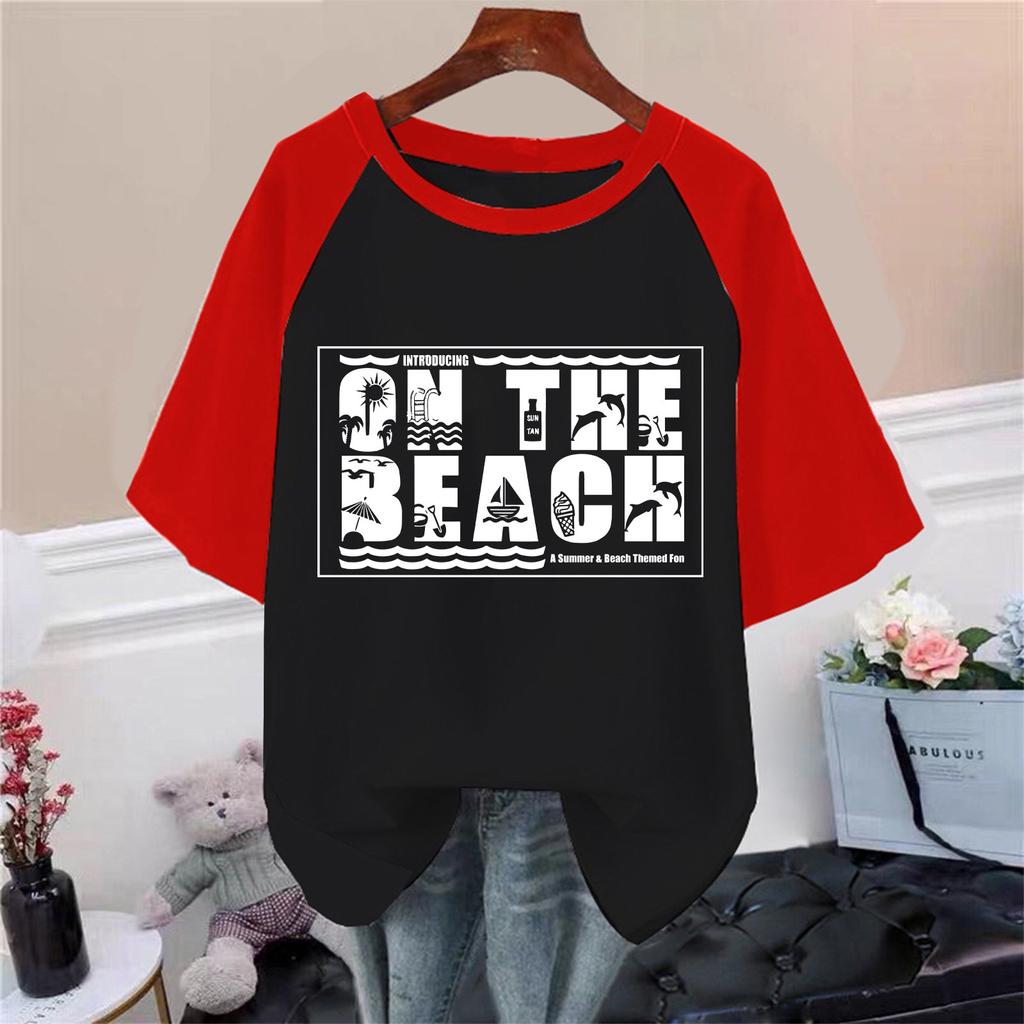 Dame Avslappet Mote Komfortabelt Temperament Strandtre Havtrykk Raglanermer T-skjortetopp