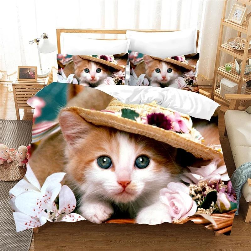 3D Cute Wolves Cat Dog Print Bedding Set Cute Duvet Quilt Cover Wild Animal Tribal Bed Cover With Pillowcases Custom Bed Linen