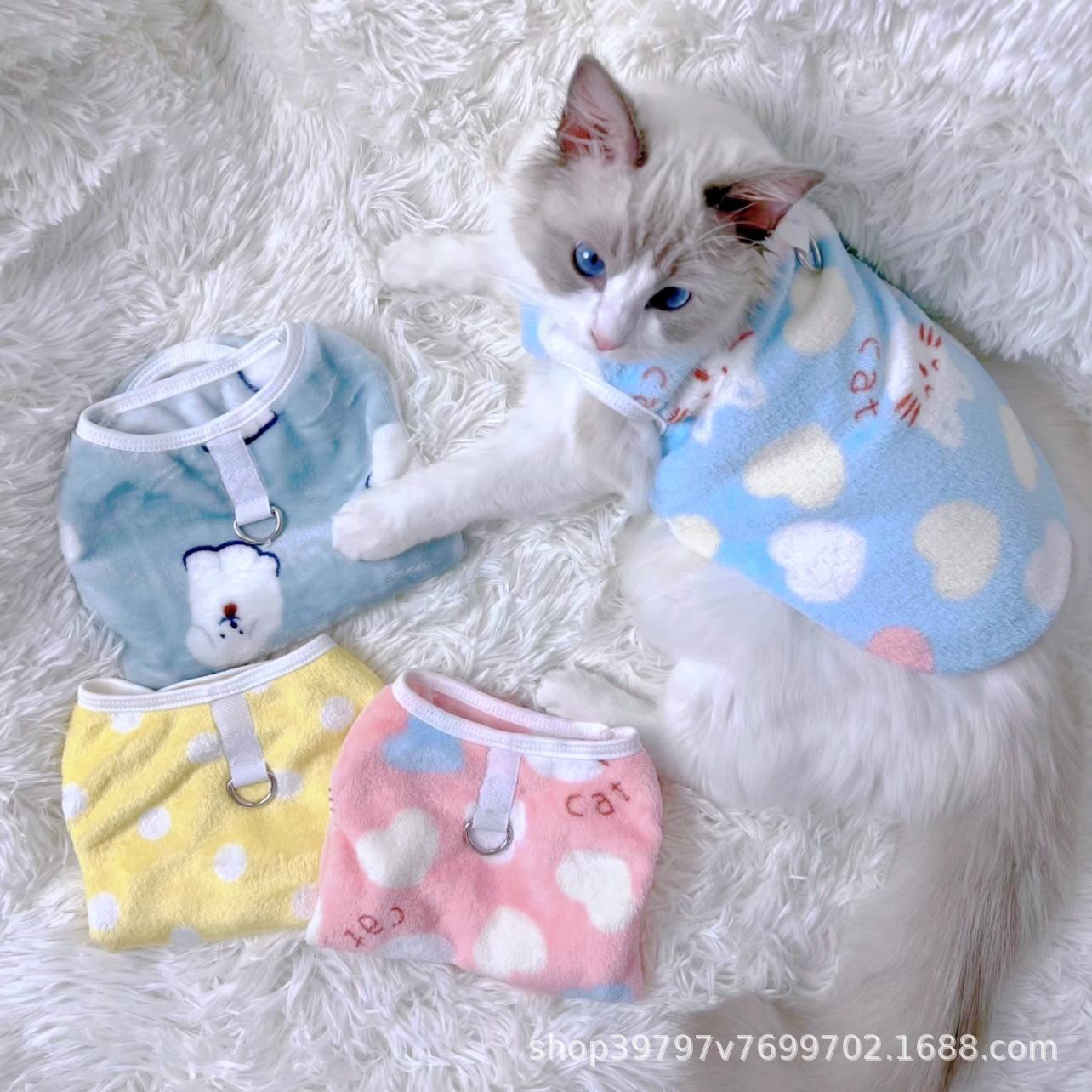 

Pet dog dog clothes cat print flannel vest small dog teddy XXL