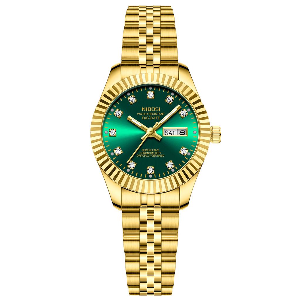 Nibosi 2697 Silver Gold Diamond Ladies Watches Stainless Steel Band Quartz Watch Waterproof Calendar Luminous Women Wristwatches