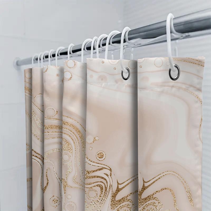 Luxuriöser goldener Wirbel Duschvorhang Modernes Badezimmerdekor Für Badewanne Wasserdichtes Gewebe Mit Stangenfach (Beige Weiß)