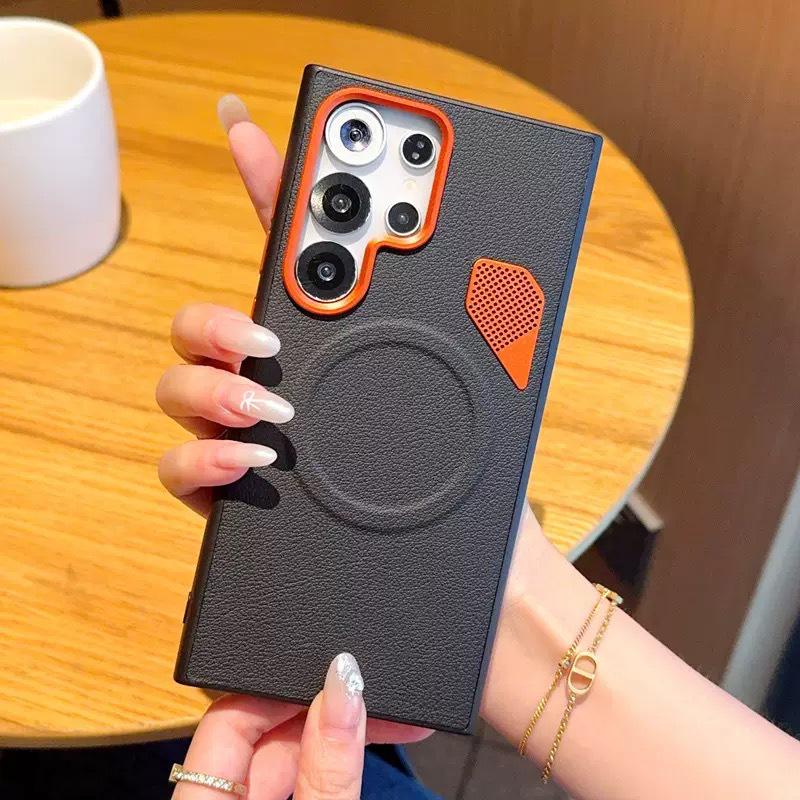 Samsung S26 Ultra Magnetic Leather Color Block Phone Case - Luxury Leather Texture Protective Cover