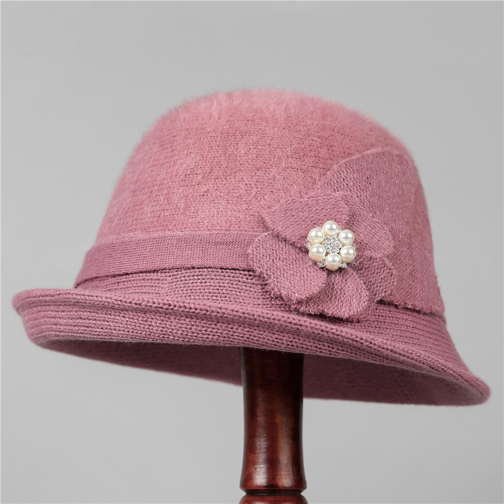 Elegant Mom Hat Ladies Autumn Warm Winter Knitted Basin Hat Old Lady Grandma Bucket Hat