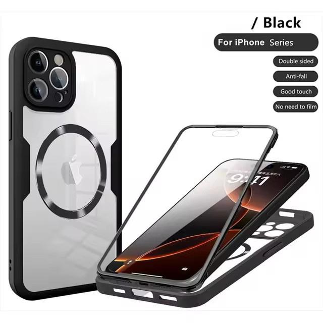 

Magnetic For Magsafe 360 Full Body Front+Back Clear Case For iPhone 16 15 14 11 12 13 Pro Max Plus Silicone Bumper Shockproof Cover For iPhone 15 ProMax чорний