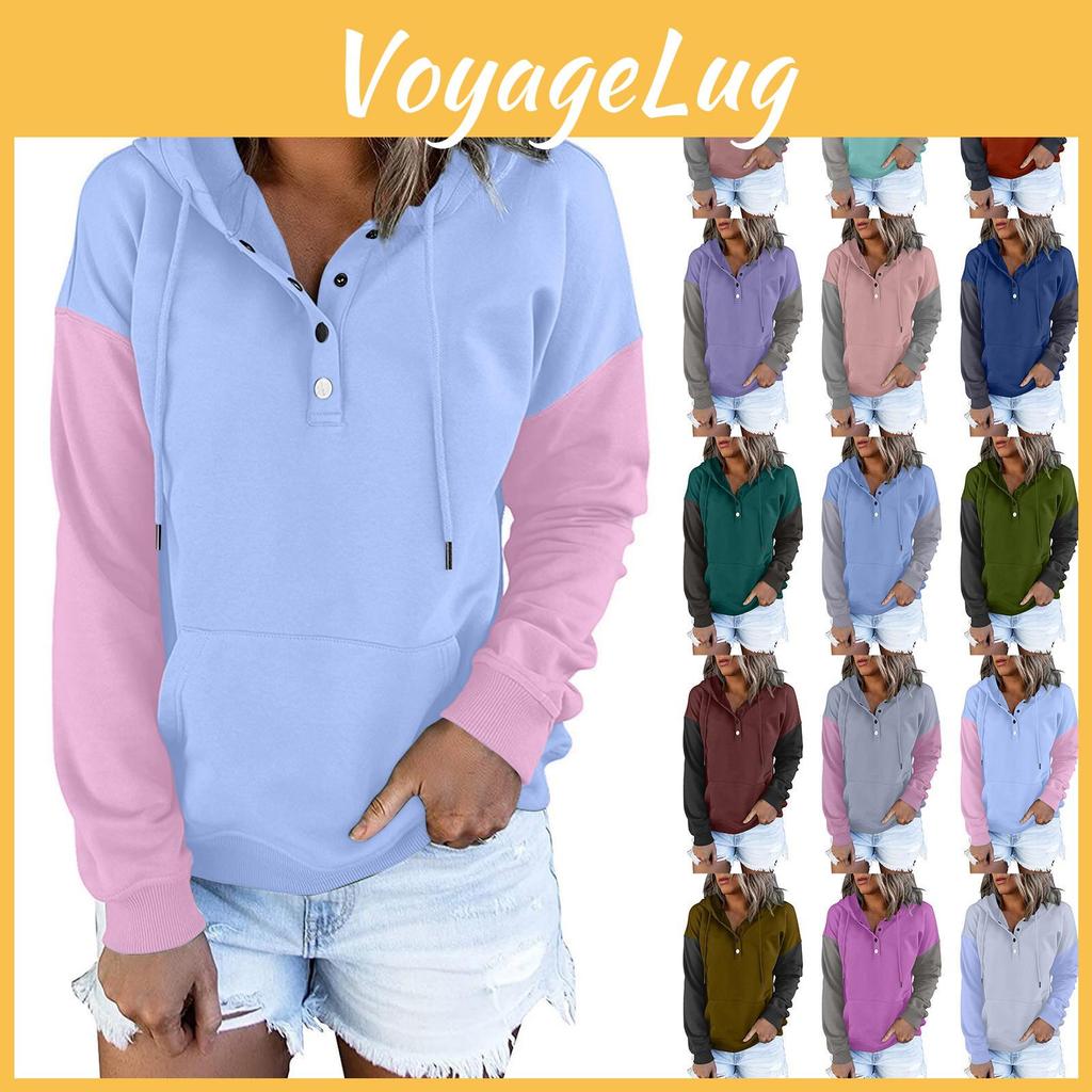 Womens Tops Pullover Hoodies Casual Button Down Long Sleeve Pocket Sweatshirts