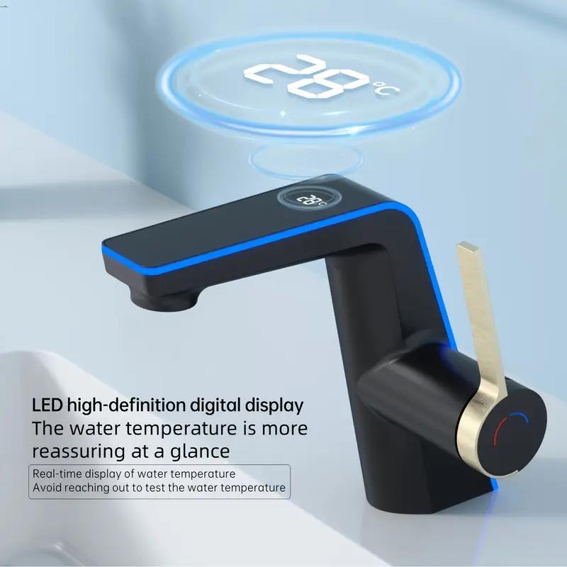 Modern Bathroom Faucet with Digital Temperature Display - Touchscreen-like interface, No Battery Celsius/Fahrenheit Switch