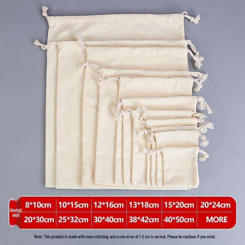 Customizable Thick Canvas Drawstring Bag - Festival Souvenir, Wear-Resistant, Small Size, White Cotton