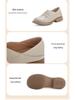 Retro British Style Women's Wide Fit Leather Chunky Heel Shoes - Top Grain Cowhide Round Toe Mom Shoes.