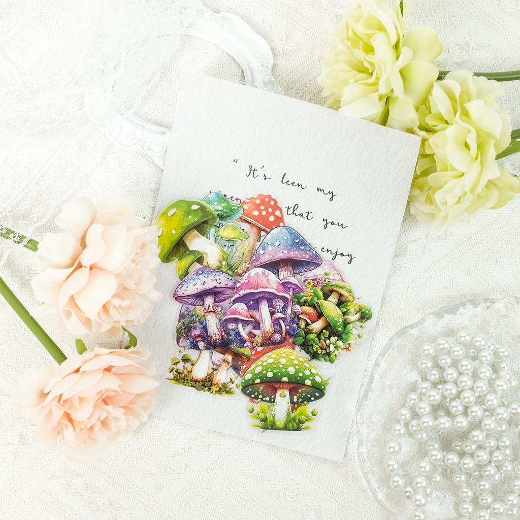 50 Various Mushroom Pet Stickers Creative Mushroom Theme Handbook Decorative Stickers Waterproof Retro Plant Stickers