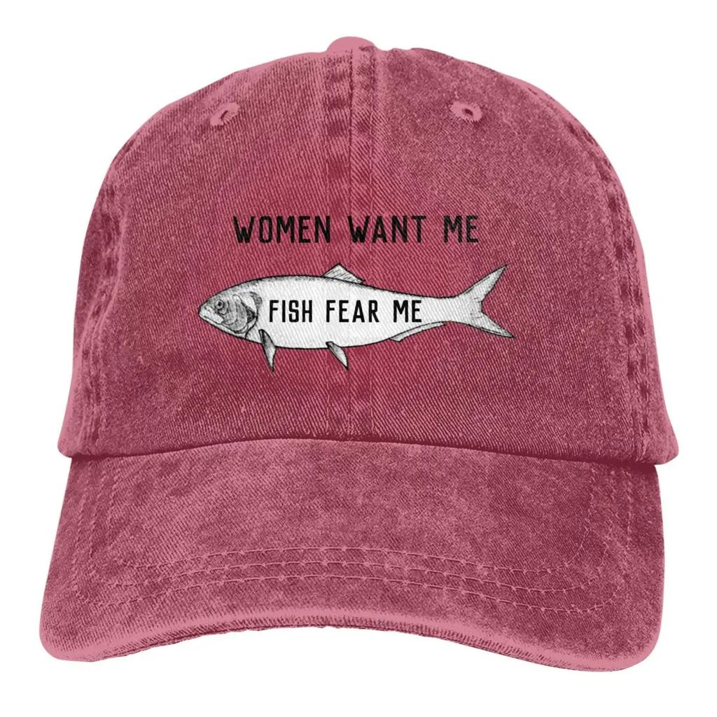 Baseball Cap Fish Fear Me Fishing Merch Men Women Vintage Distressed Denim  Cap