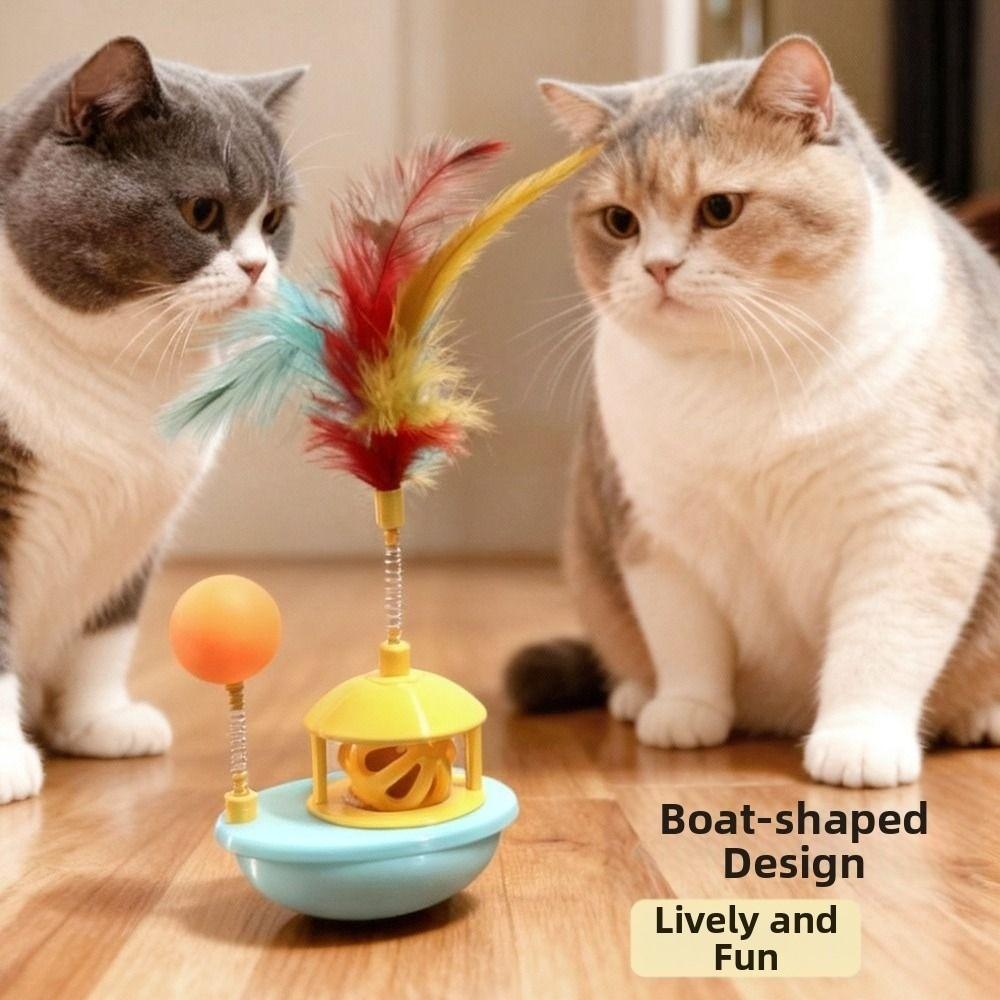 Colorful Feather Cat Interactive Toy Rotating Wobble Tumbler Boat Cat Tumbler Toy Exercise