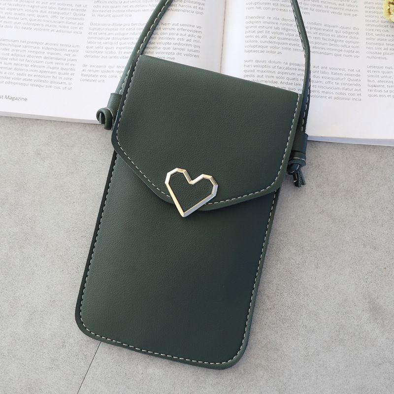 Stylish Women Simple Pu Leather Heart-shaped Decor Transparent Touch-screen Mobile Phone Bag