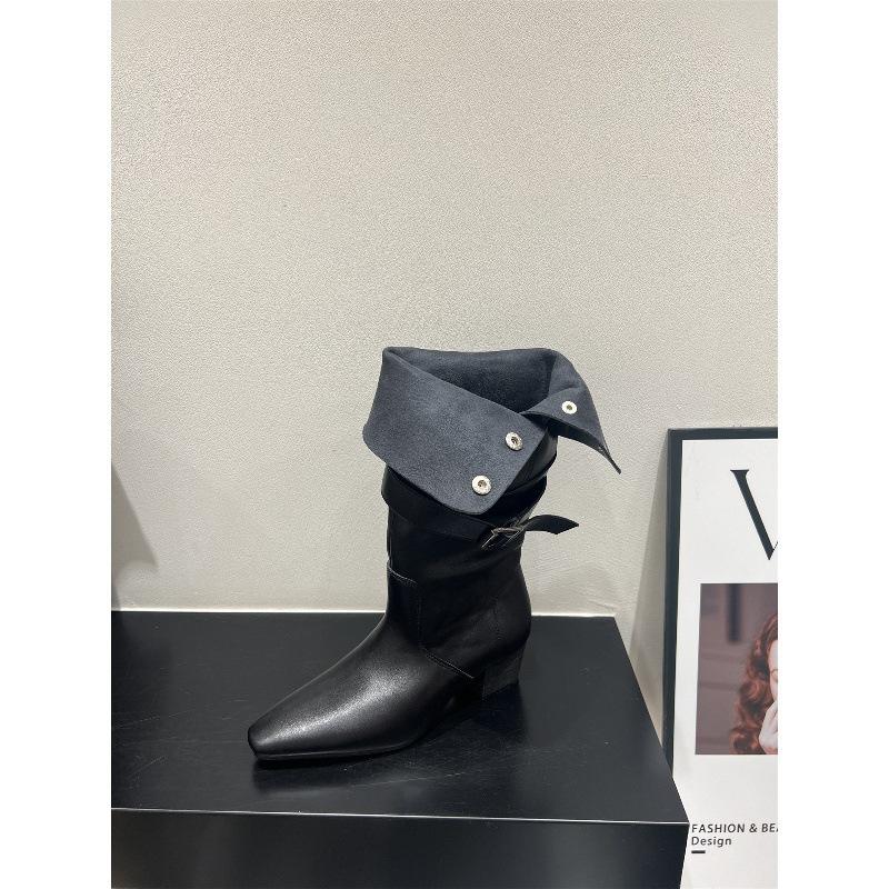 High Heel Suede Pointed Pile Boots Medium Knight Boots Women's Boots Season Brown Long Skinny Boots