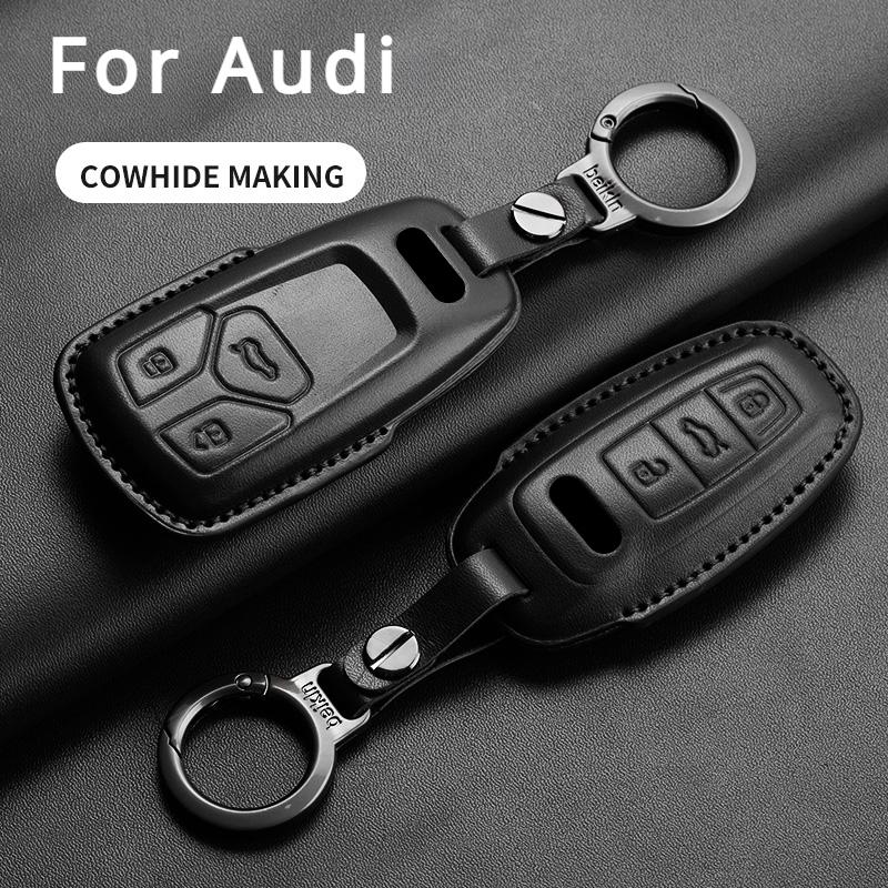 Auto Key Shell Fob for A4 A4L A5 Q5 Q7 TT TTS 8S B9 2016 2017 2018 Leather Car Remote Key Case Cover Keychain Accessories