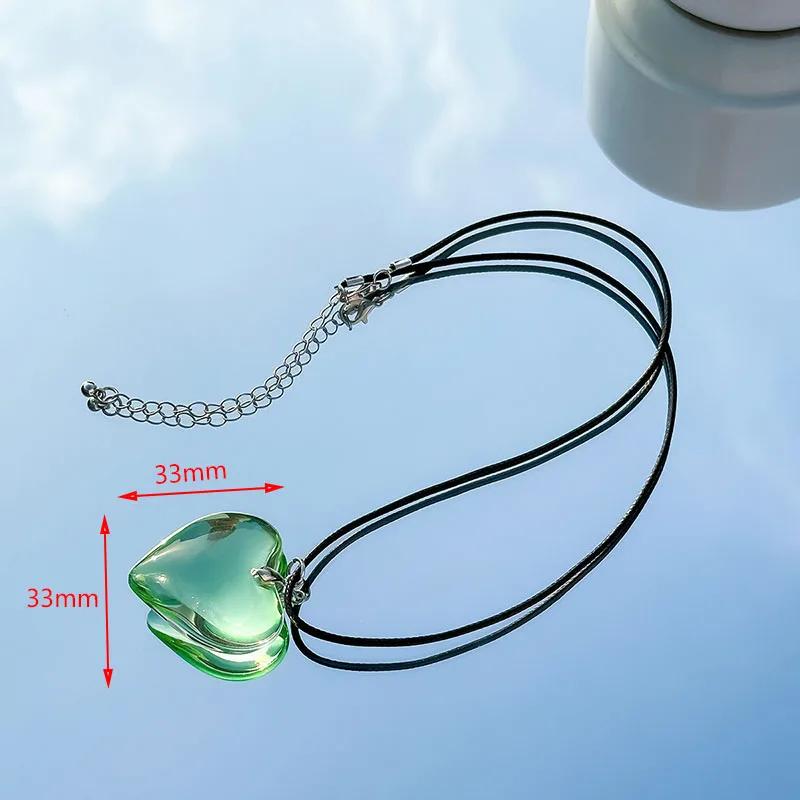 

Винтажное колье с большим сердцем, Y2K, красное сердце, женская веревочная цепочка, подарок для девушки, готические ювелирные аксессуары Green