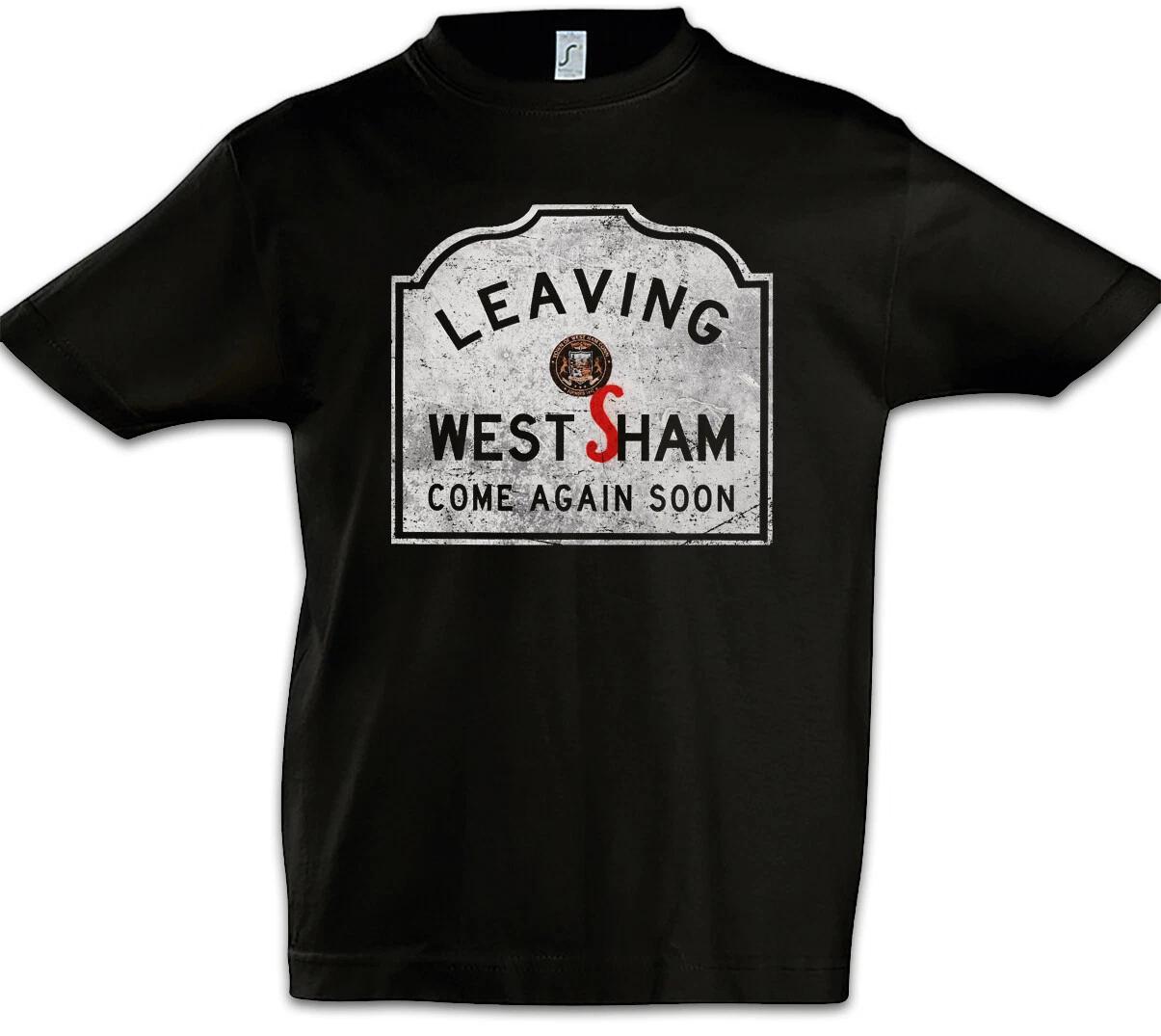 

Leaving West Sham Kids Boys T-Shirt The Street Sign Society New Town Ham- 100