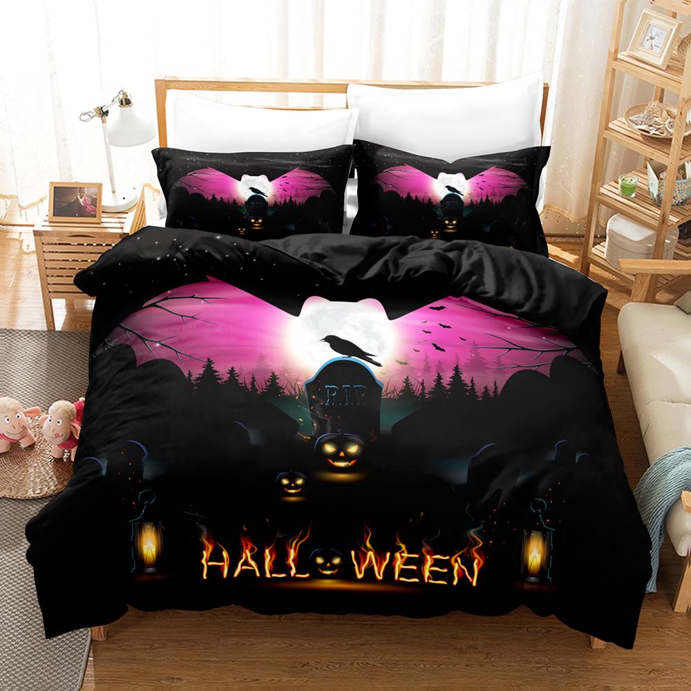 Halloween Bettwäsche-Set Weiche Polyester 3D Cartoon Bettdeckenbezug für Raumdekor Einzelbett Twin Queen Size Kürbis Geist Bettbezug Set