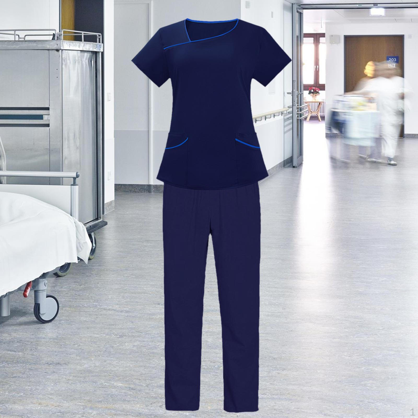 

Nurse Work Uniform Suit Women Scrubs Set Lightweight for Female Multipurpose Stylish Soft Short M Black