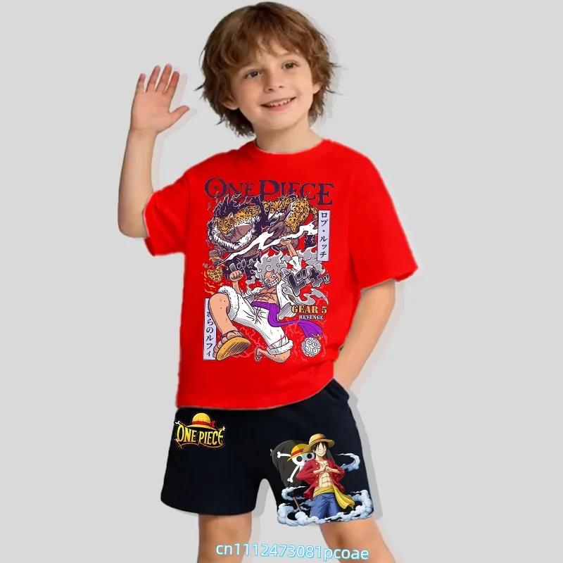One Piece Children's Polyester Short-Sleeved Shorts Set with Cartoon Print - Boys' Sports Shirt for Summer T-Shirt Set of 2 Pieces