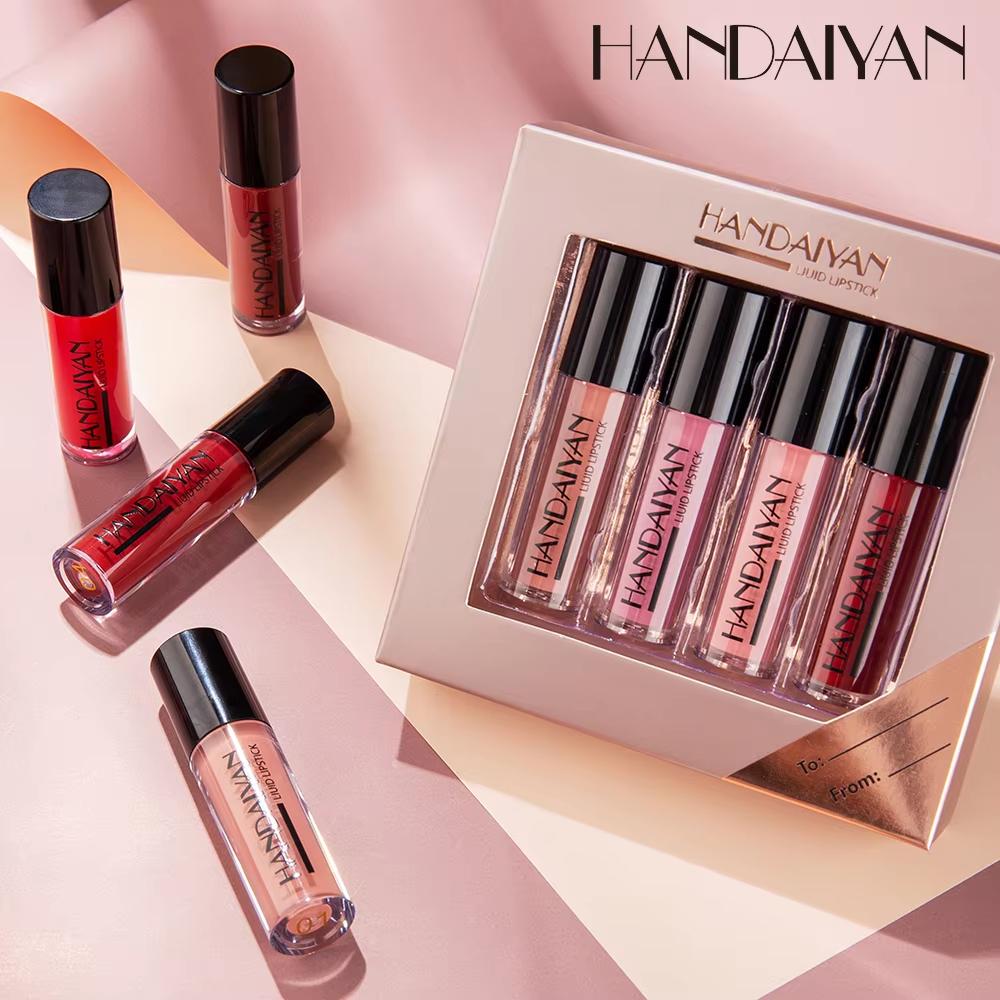 HANDAIYAN 4-Piece NonStick Cup Lip Gloss Set Lip Tint Matte Finish Velvet Liquid Lipstick