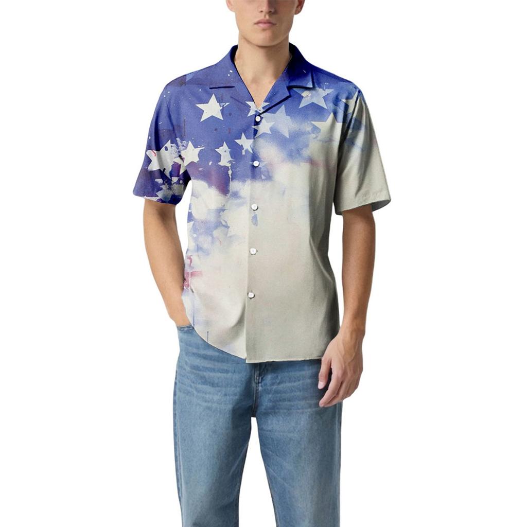 Uformell løs kortermet skjorte for menn Motetrykt skjortetopp