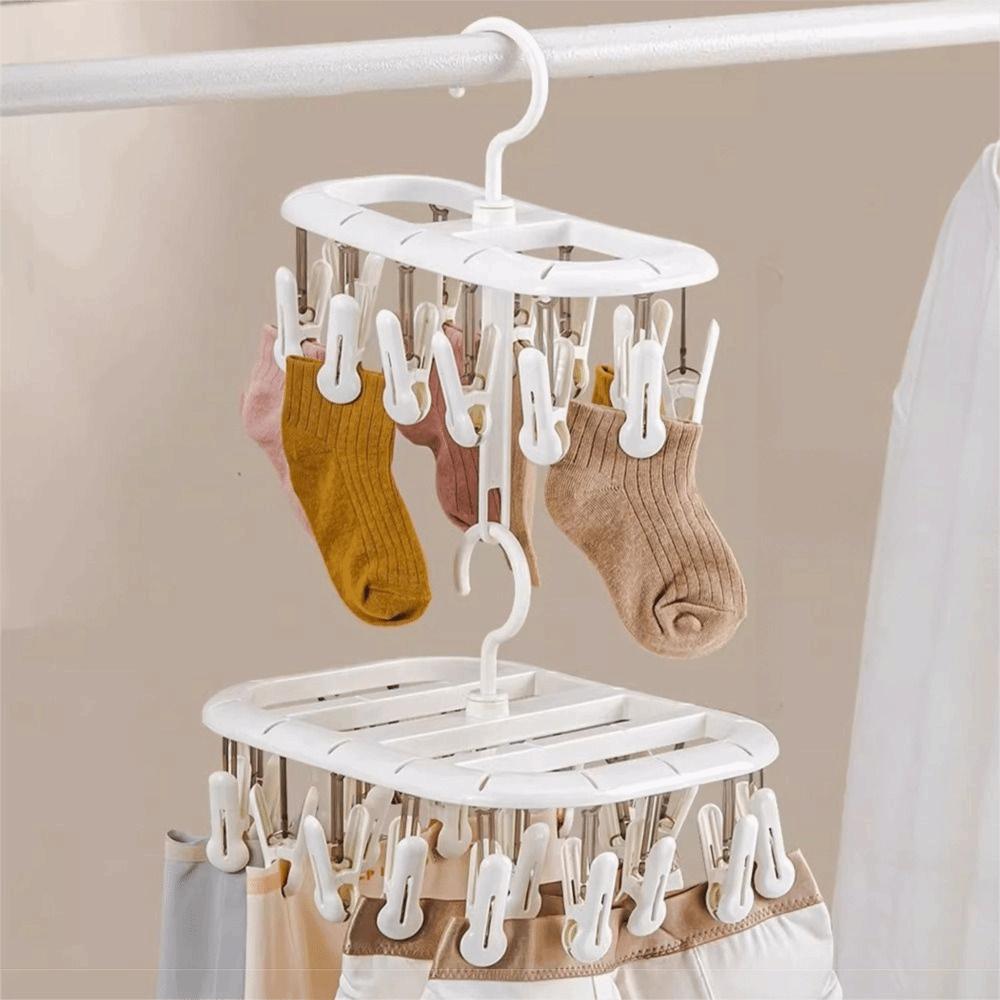 12/20 Clips Sock Drying Rack 360° Rotatable Hanging Underwear Clips Balcony Use