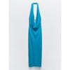 Za2024 Summer New Product Women's Clothes Sexy Open Back Ruched Hanging Collar Dress Long Skirt 3152242 800