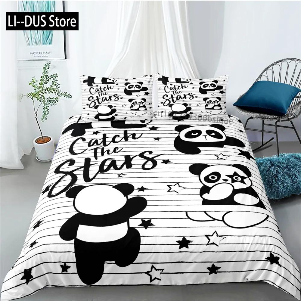 Set da letto Panda Cartone Animato Carino Bambino Bambini Copripiumino Creativo per Ragazzi con Federa Set da Letto King Size per Adolescenti