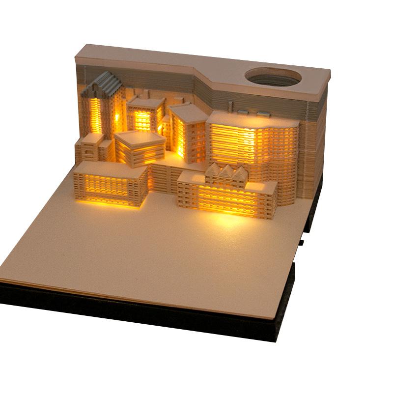 Business Gift Customized Carving City Building Block 3D Memo Pads Note Paper (Beige,80*80*45mm)