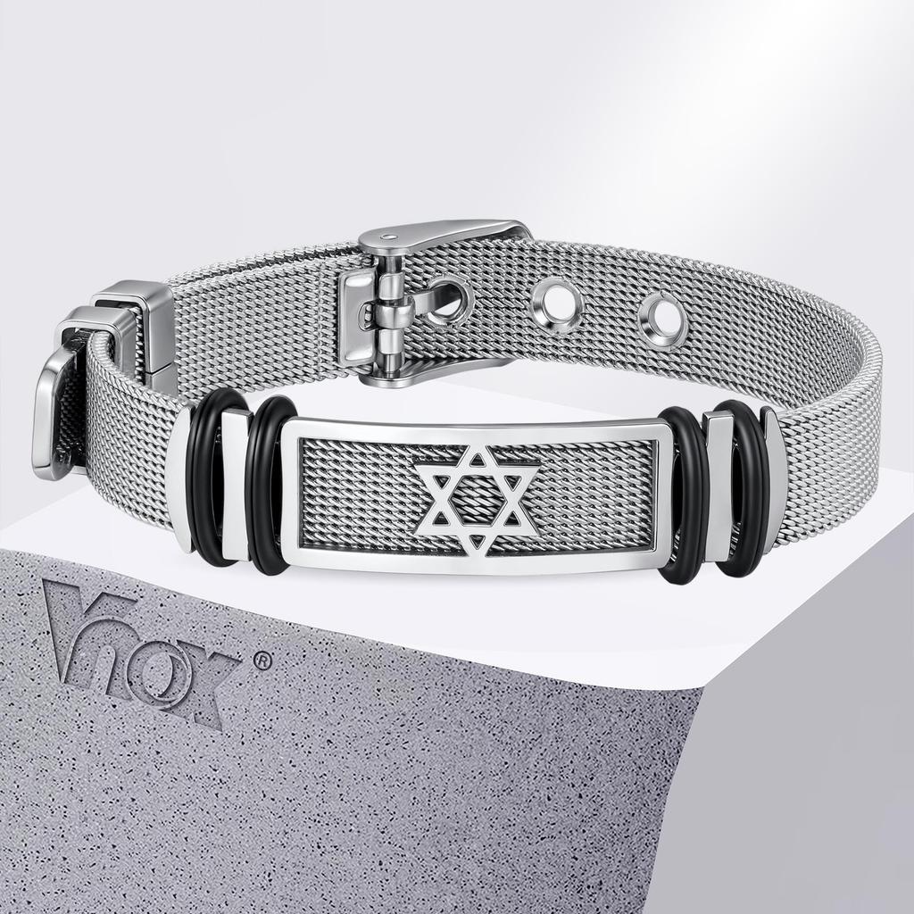 Vnox Stainless Steel Hexagram Star Bracelet for Men Boys, Star Mesh Watch Strap Bangle Adjustable Wristband Fashion Jewelry Gift