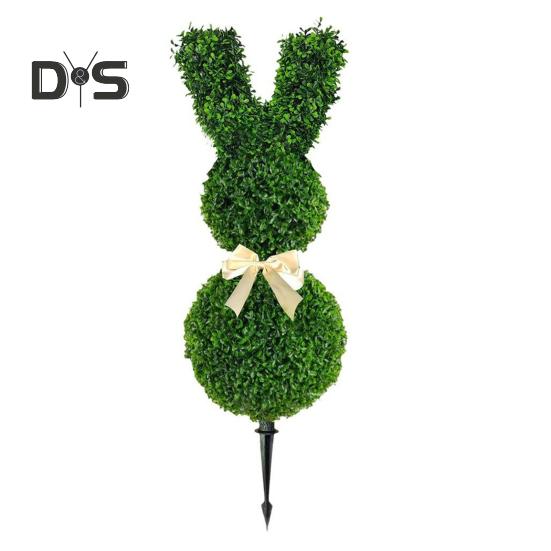 1/2Pcs Easter Bunny Artificial Plants Stake with LED Light Strip Outdoor Garden Patio Yard Lawn Bowknot Rabbit Faux Greenery Spike Decoration