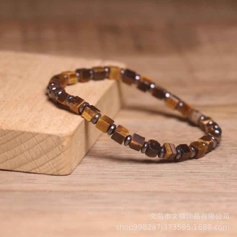 Bransoletka z kwadratowych koralików Tygrysie Oko – Akcent ze Stali Nierdzewnej Minimalistyczna Biżuteria, Prezent na Odwagę i Ochronę dla Mężczyzn i Kobiet