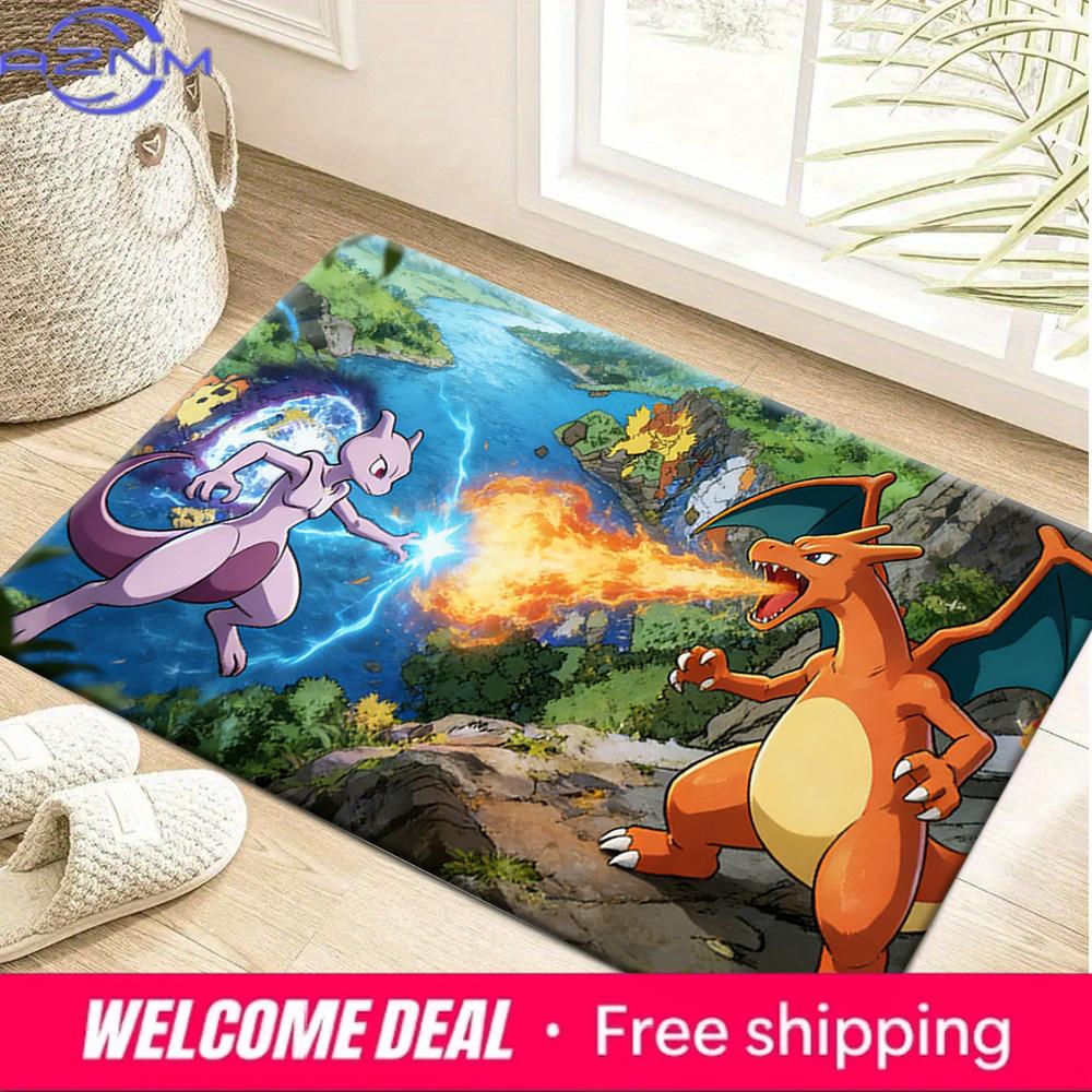 Charizard vs Mewtwo Epic Battle Print Non-slip Doormat, Soft Absorbent Floor Rug for Home Decor 40x60cm