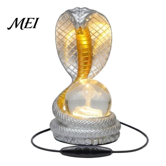 Unique Birthday Gifts Snake Shaped Desk Lamp, Resin LED Table Light with RGB Color Atmosphere Lamp Changing, Faux Crystal Ball for Bedroom Office