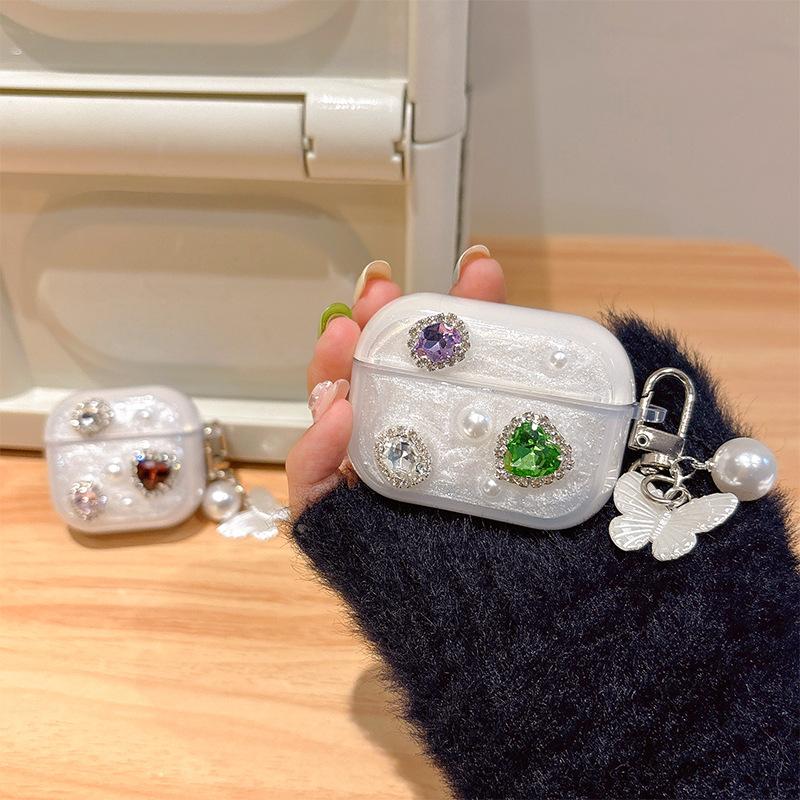 Epoxy Color Rhinestone Love Apple Bluetooth Headset Cover Airpods 3 /4 Airpods Pro Protective Case