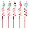 2 Stück Wiederverwendbare Plastikstrohhalme Cartoon Weihnachten Trinkhalme Weihnachtsmann Weihnachtsbaum Strohhalm Feiertag Neujahr Party Dekoration