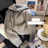 Dunkelgraue Strickjacke mit doppeltem Reißverschluss, kurzes Oberteil, Umlegekragen, Mantel für Damen, schlank, warm, lässig, solide, Pendeln, neue Mode, Frühling und Herbst