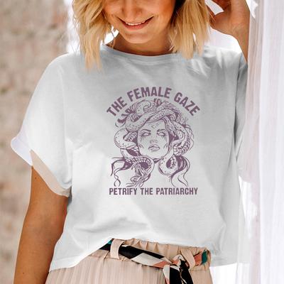 ZX TEE The Female Gaze Shirt Feminist Tshirt Pro Roe Crewneck Activist T-Shirt Womens Rights TShirt Human Rights Tee Petrify Patriarchy