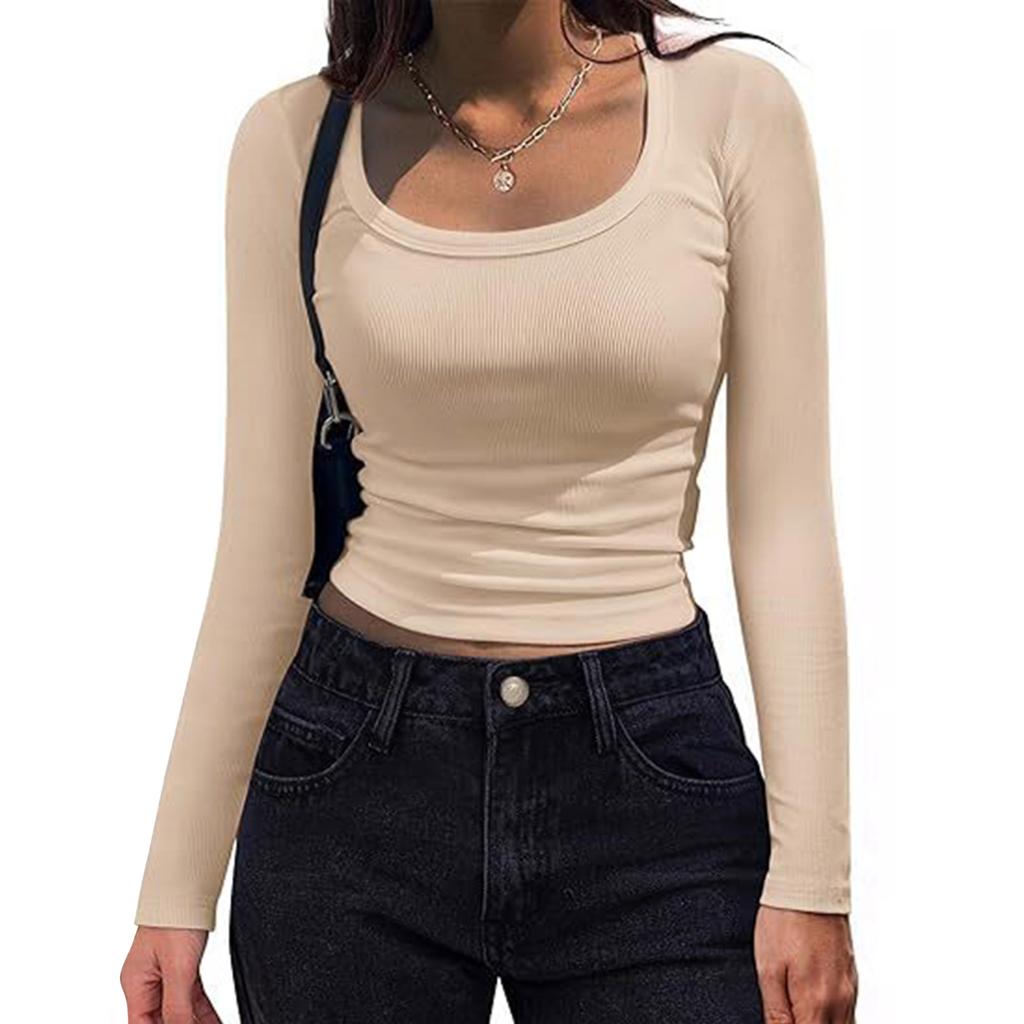 Damska koszula z długim rękawem, dekolt okrągły, casualowy top